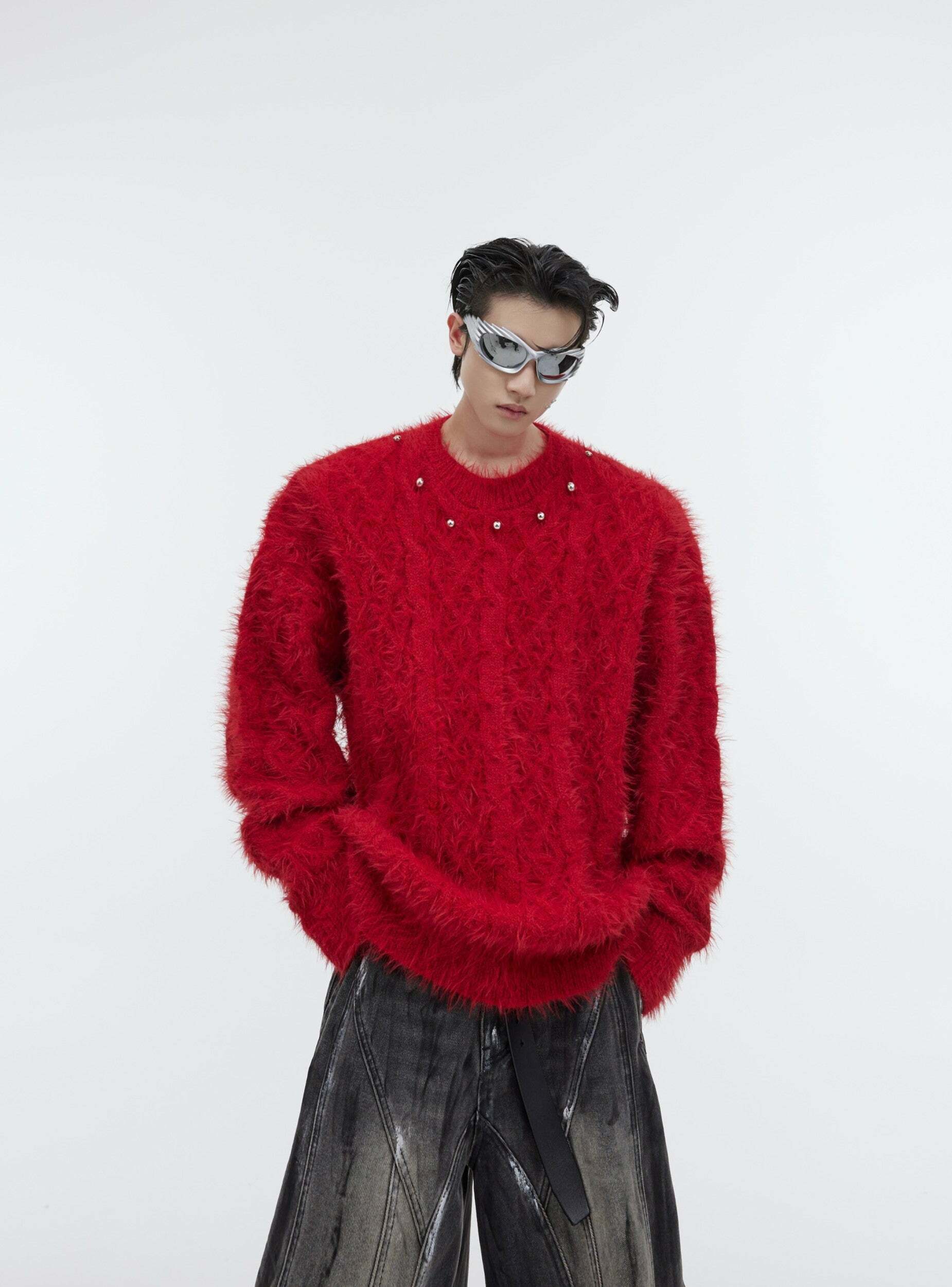 CulturE Studded Collar Sweater - Y2K Grunge, 90s Fashion, Retro Style, Pastel Goth, Y2K