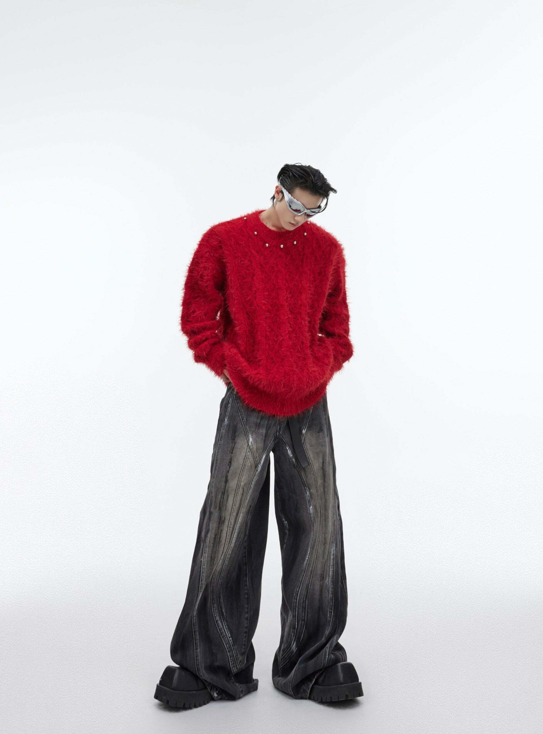 CulturE Studded Collar Sweater - Y2K Grunge, 90s Fashion, Retro Style, Pastel Goth, Y2K
