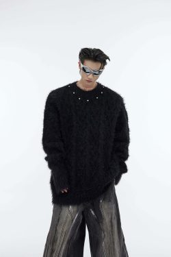 CulturE Studded Collar Sweater - Y2K Grunge, 90s Fashion, Retro Style, Pastel Goth, Y2K