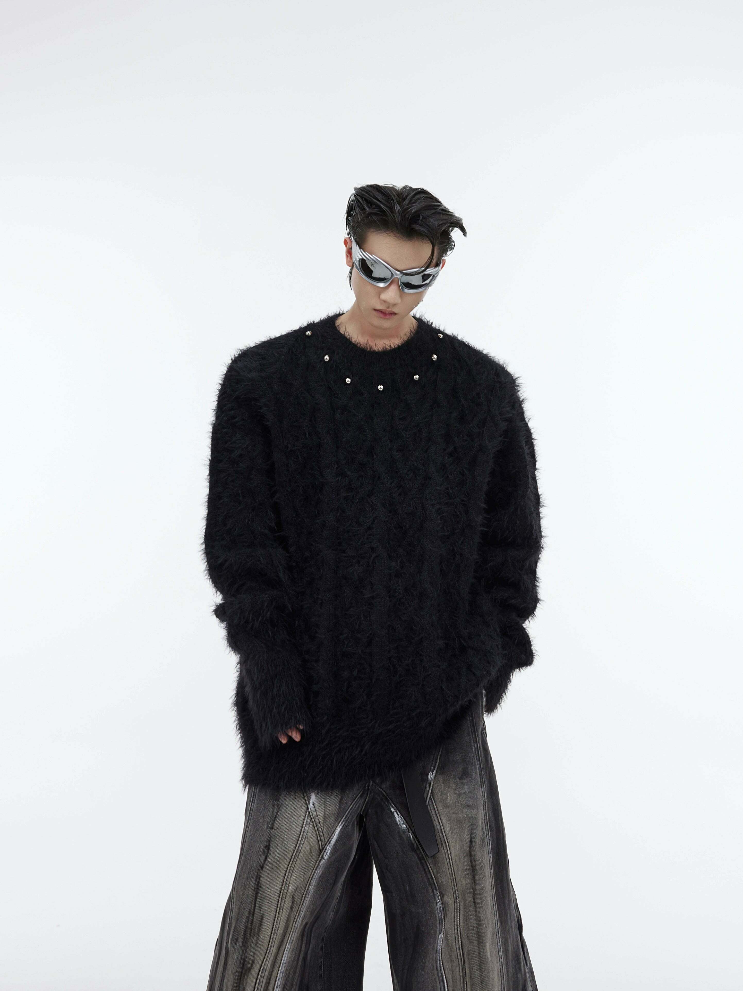 CulturE Studded Collar Sweater - Y2K Grunge, 90s Fashion, Retro Style, Pastel Goth, Y2K