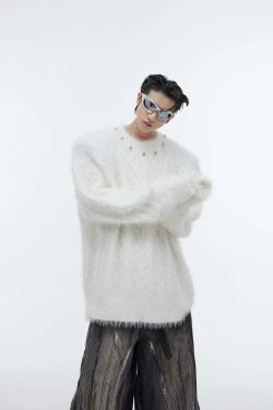 CulturE Studded Collar Sweater - Y2K Grunge, 90s Fashion, Retro Style, Pastel Goth, Y2K