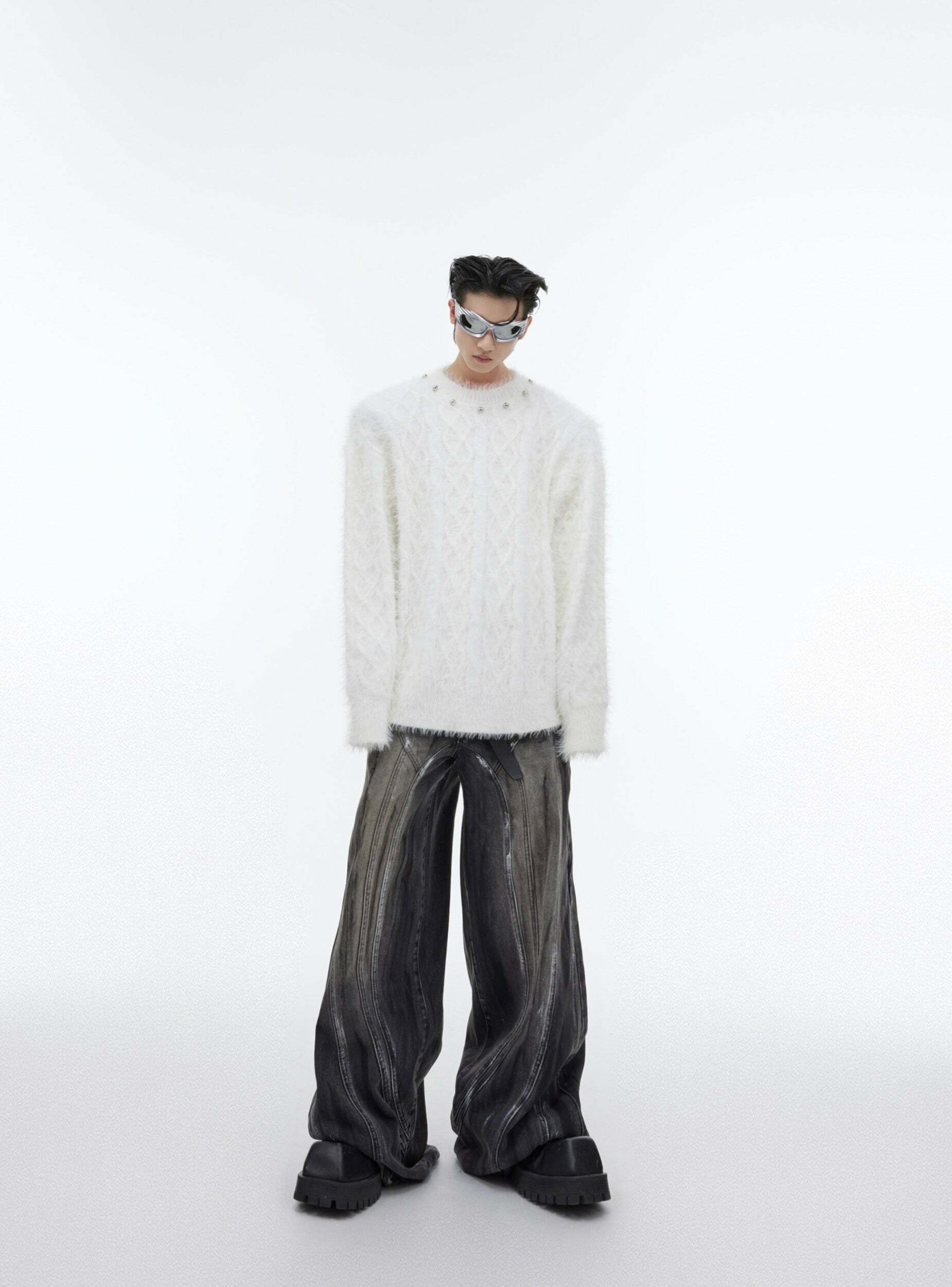 CulturE Studded Collar Sweater - Y2K Grunge, 90s Fashion, Retro Style, Pastel Goth, Y2K