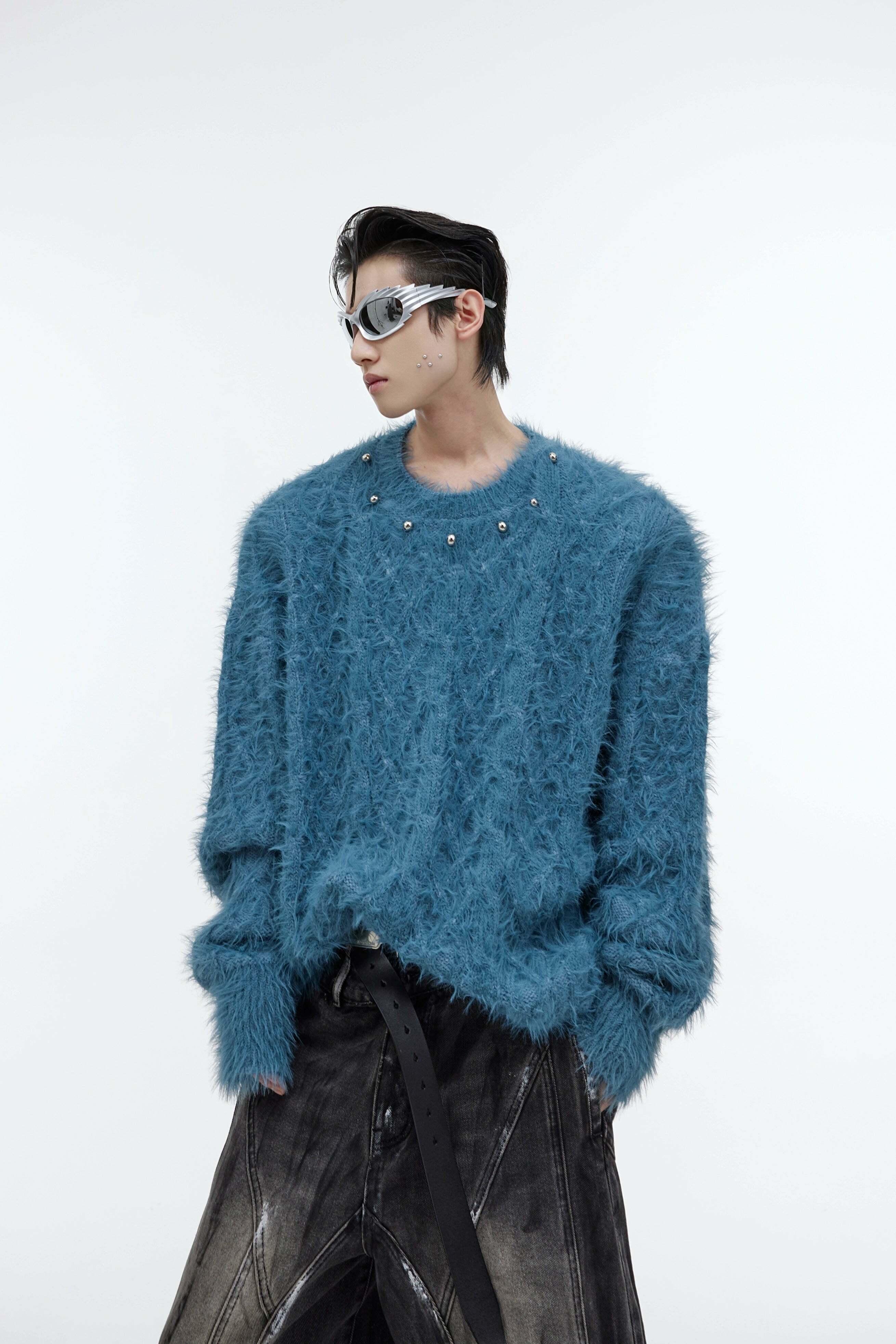 CulturE Studded Collar Sweater - Y2K Grunge, 90s Fashion, Retro Style, Pastel Goth, Y2K