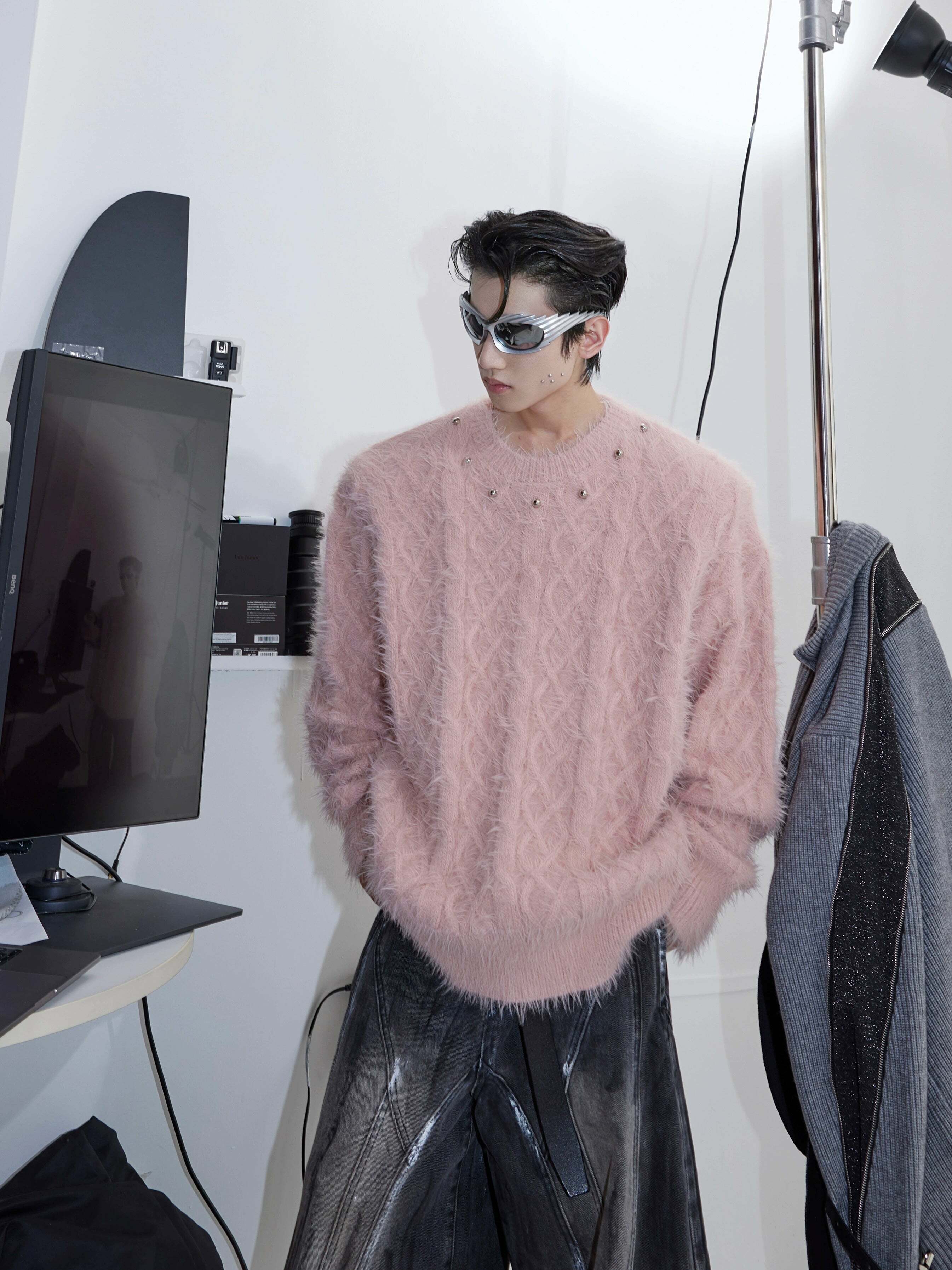CulturE Studded Collar Sweater - Y2K Grunge, 90s Fashion, Retro Style, Pastel Goth, Y2K