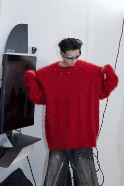 CulturE Studded Collar Sweater - Y2K Grunge, 90s Fashion, Retro Style, Pastel Goth, Y2K