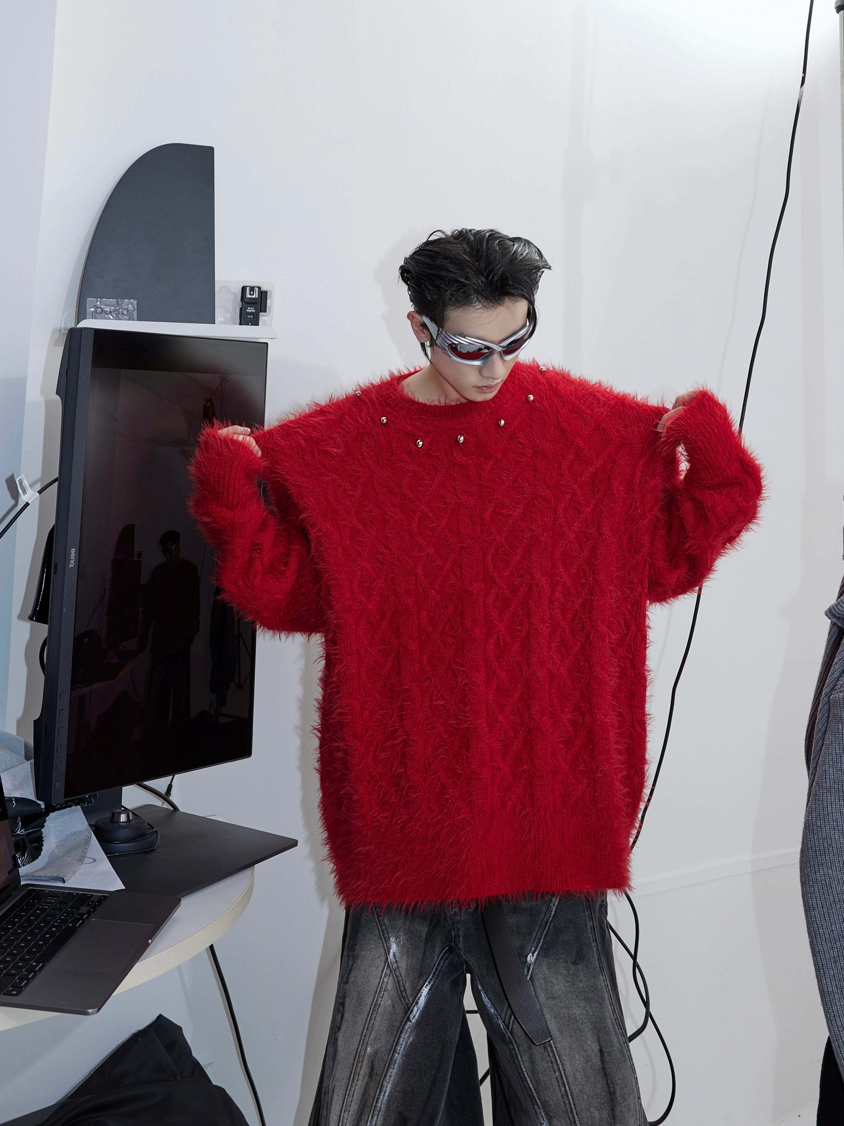 CulturE Studded Collar Sweater - Y2K Grunge, 90s Fashion, Retro Style, Pastel Goth, Y2K