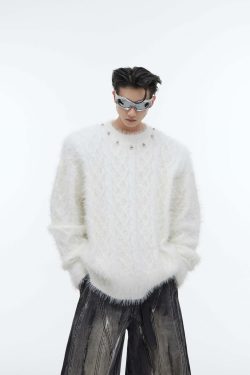 CulturE Studded Collar Sweater - Y2K Grunge, 90s Fashion, Retro Style, Pastel Goth, Y2K