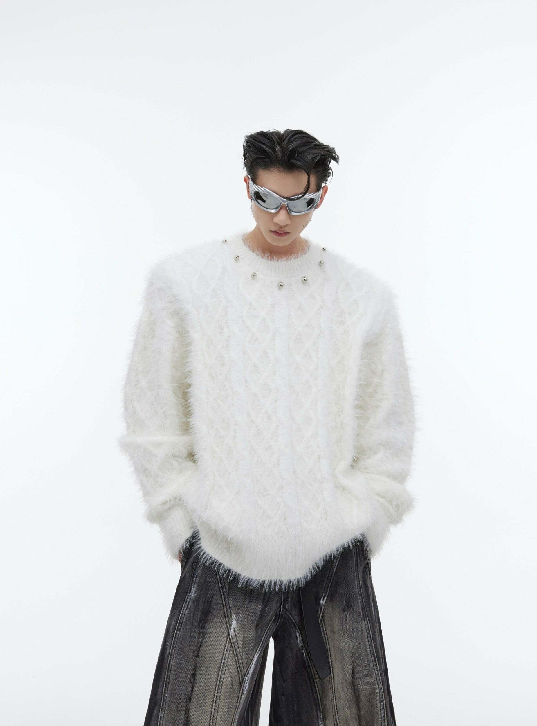 CulturE Studded Collar Sweater - Y2K Grunge, 90s Fashion, Retro Style, Pastel Goth, Y2K