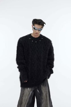 CulturE Studded Collar Sweater - Y2K Grunge, 90s Fashion, Retro Style, Pastel Goth, Y2K