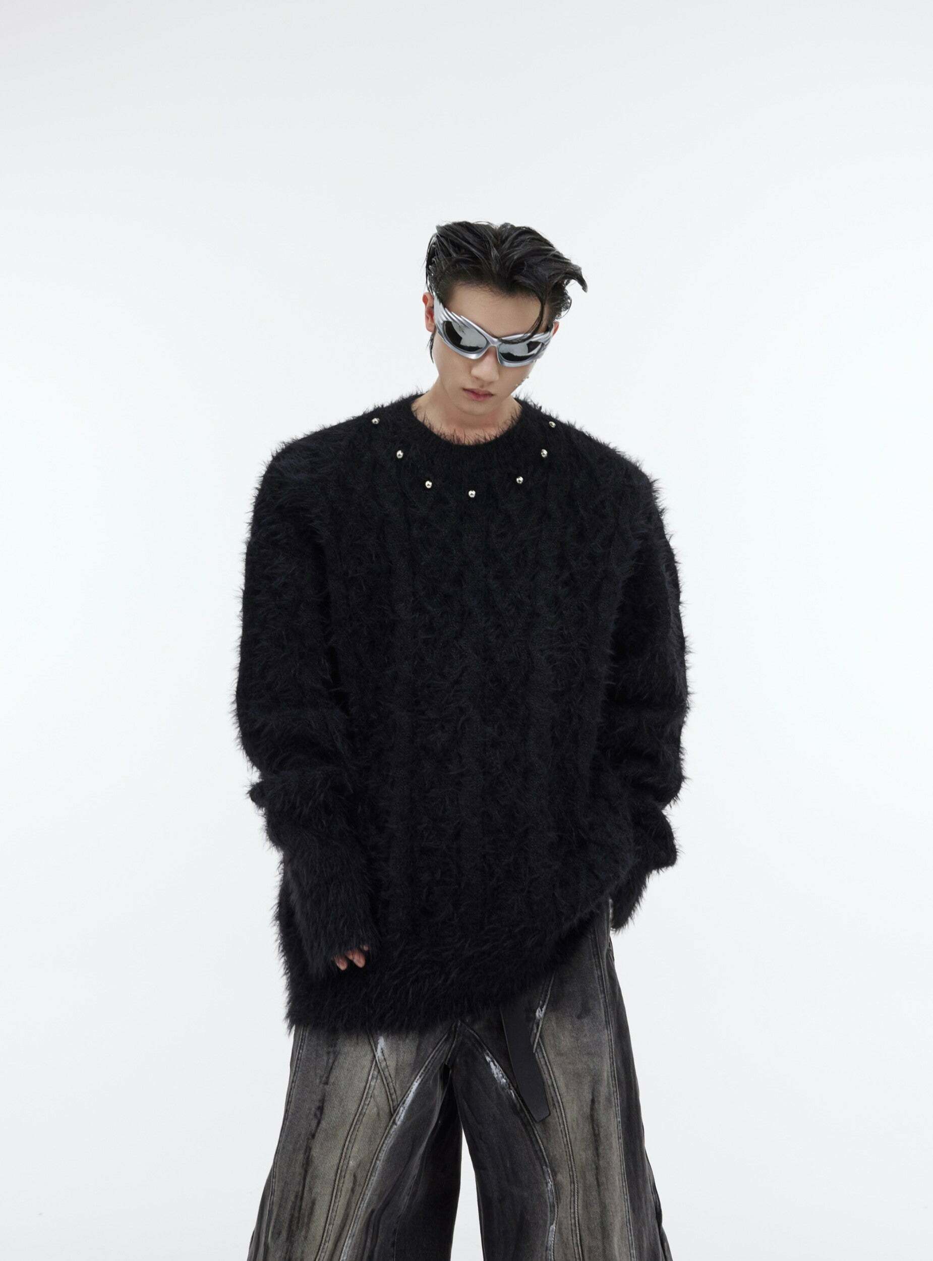 CulturE Studded Collar Sweater - Y2K Grunge, 90s Fashion, Retro Style, Pastel Goth, Y2K