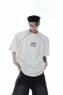 CulturE Zipper Tee - Y2K Summer Grunge, 90s Retro, Pastel Goth, Baby Tees, Y2K
