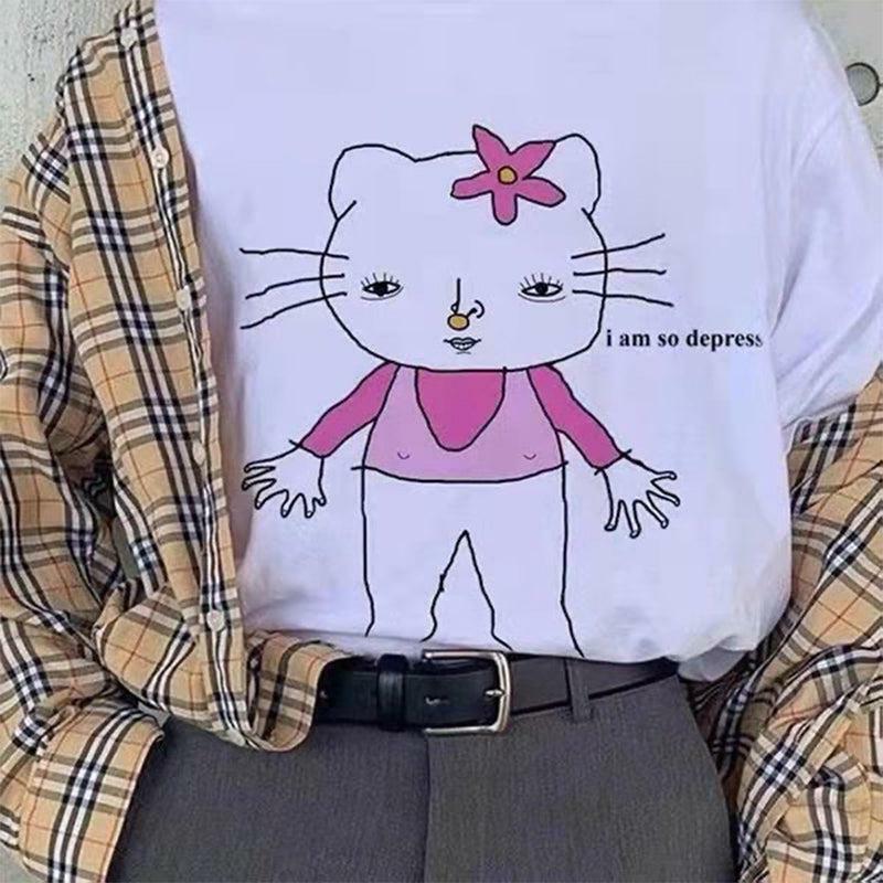 Cursed Hello Kitty T-Shirt - Y2K Grunge, 90s Retro, Pastel Goth, Summer Y2K Outfits, Baby