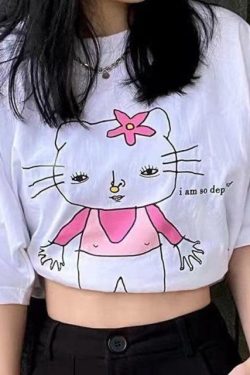 Cursed Hello Kitty T-Shirt - Y2K Grunge, 90s Retro, Pastel Goth, Summer Y2K Outfits, Baby