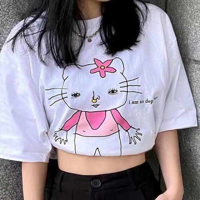 Cursed Hello Kitty T-Shirt - Y2K Grunge, 90s Retro, Pastel Goth, Summer Y2K Outfits, Baby