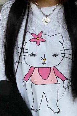 Cursed Hello Kitty T-Shirt - Y2K Grunge, 90s Retro, Pastel Goth, Summer Y2K Outfits, Baby
