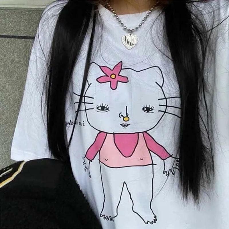 Cursed Hello Kitty T-Shirt - Y2K Grunge, 90s Retro, Pastel Goth, Summer Y2K Outfits, Baby