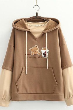 Cute Bear Hoodie - Y2K Summer, 90s Grunge, Retro Style, Pastel Goth, Y2K Club & Party Outfits