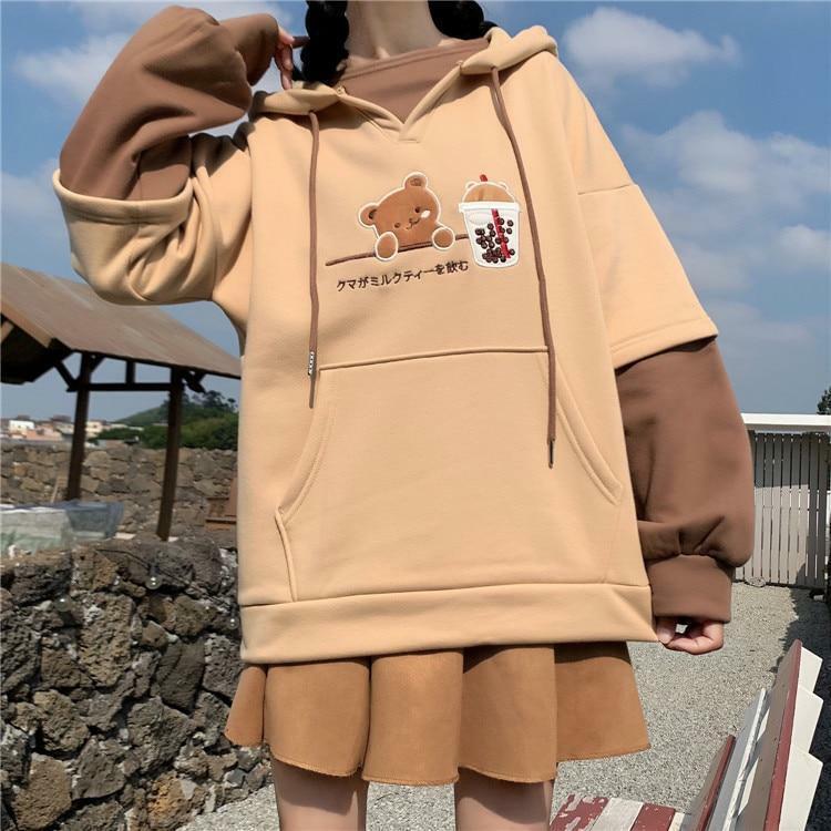 Cute Bear Hoodie - Y2K Summer, 90s Grunge, Retro Style, Pastel Goth, Y2K Club & Party Outfits
