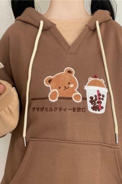 Cute Bear Hoodie - Y2K Summer, 90s Grunge, Retro Style, Pastel Goth, Y2K Club & Party Outfits