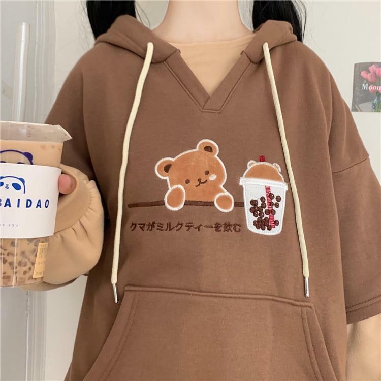 Cute Bear Hoodie - Y2K Summer, 90s Grunge, Retro Style, Pastel Goth, Y2K Club & Party Outfits
