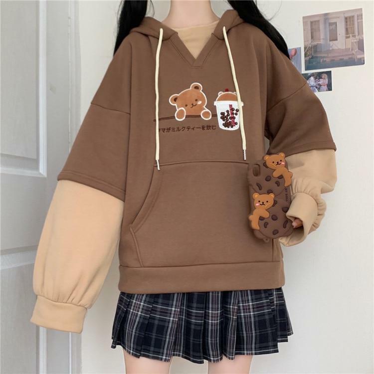 Cute Bear Hoodie - Y2K Summer, 90s Grunge, Retro Style, Pastel Goth, Y2K Club & Party Outfits