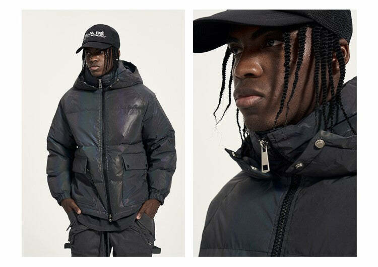 CWHAT 3M Reflective Puffer Jacket - Y2K Summer, 90s Grunge, Retro Hip Hop, Pastel Goth Fashion