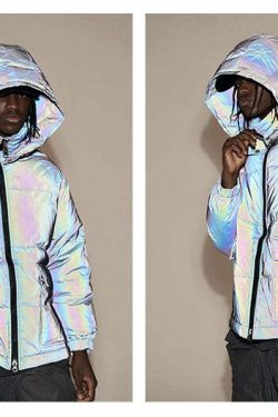 CWHAT 3M Reflective Puffer Jacket - Y2K Summer, 90s Grunge, Retro Hip Hop, Pastel Goth Fashion