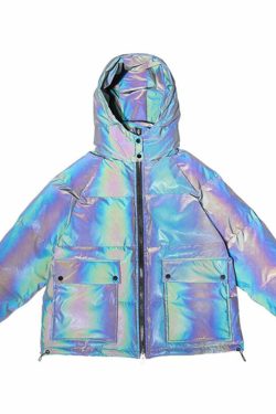 CWHAT 3M Reflective Puffer Jacket - Y2K Summer, 90s Grunge, Retro Hip Hop, Pastel Goth Fashion