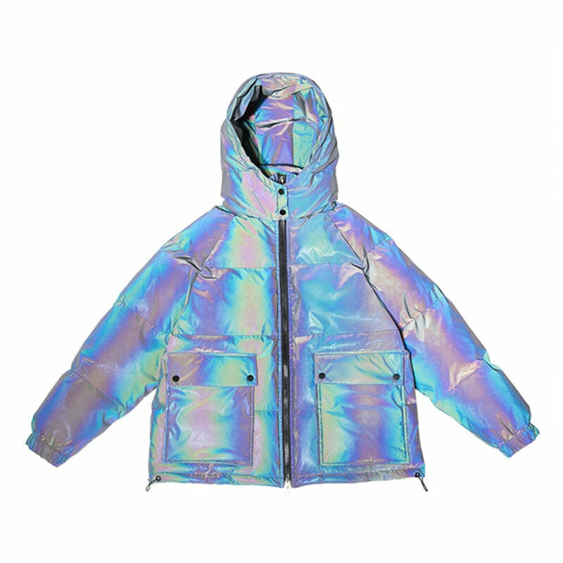 CWHAT 3M Reflective Puffer Jacket - Y2K Summer, 90s Grunge, Retro Hip Hop, Pastel Goth Fashion