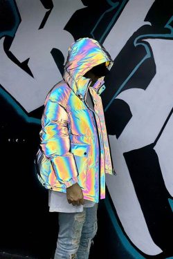 CWHAT 3M Reflective Puffer Jacket - Y2K Summer, 90s Grunge, Retro Hip Hop, Pastel Goth Fashion