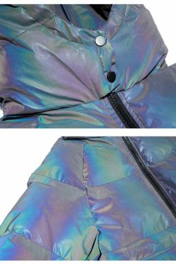 CWHAT 3M Reflective Puffer Jacket - Y2K Summer, 90s Grunge, Retro Hip Hop, Pastel Goth Fashion