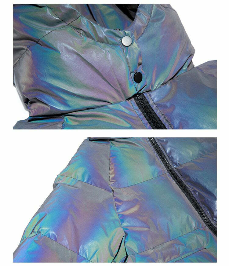 CWHAT 3M Reflective Puffer Jacket - Y2K Summer, 90s Grunge, Retro Hip Hop, Pastel Goth Fashion