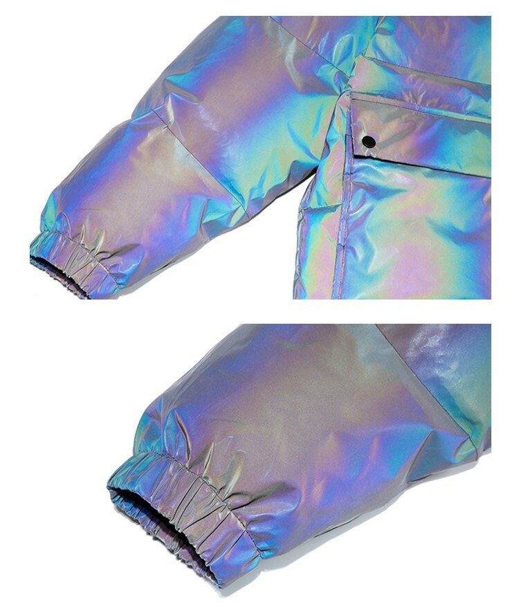 CWHAT 3M Reflective Puffer Jacket - Y2K Summer, 90s Grunge, Retro Hip Hop, Pastel Goth Fashion