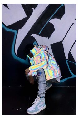 CWHAT 3M Reflective Puffer Jacket - Y2K Summer, 90s Grunge, Retro Hip Hop, Pastel Goth Fashion
