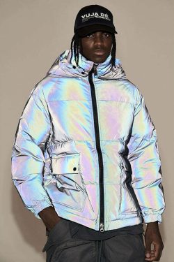 CWHAT 3M Reflective Puffer Jacket - Y2K Summer, 90s Grunge, Retro Hip Hop, Pastel Goth Fashion