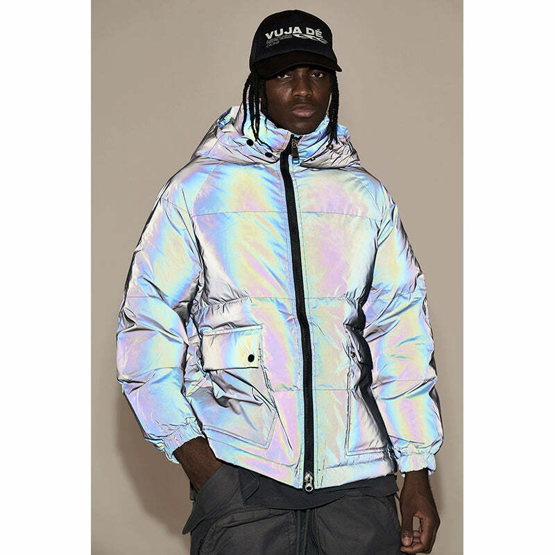 CWHAT 3M Reflective Puffer Jacket - Y2K Summer, 90s Grunge, Retro Hip Hop, Pastel Goth Fashion
