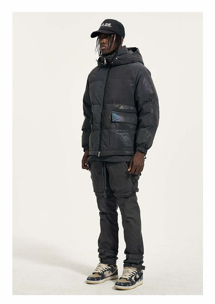 CWHAT 3M Reflective Puffer Jacket - Y2K Summer, 90s Grunge, Retro Hip Hop, Pastel Goth Fashion