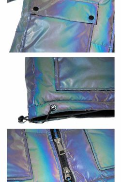 CWHAT 3M Reflective Puffer Jacket - Y2K Summer, 90s Grunge, Retro Hip Hop, Pastel Goth Fashion