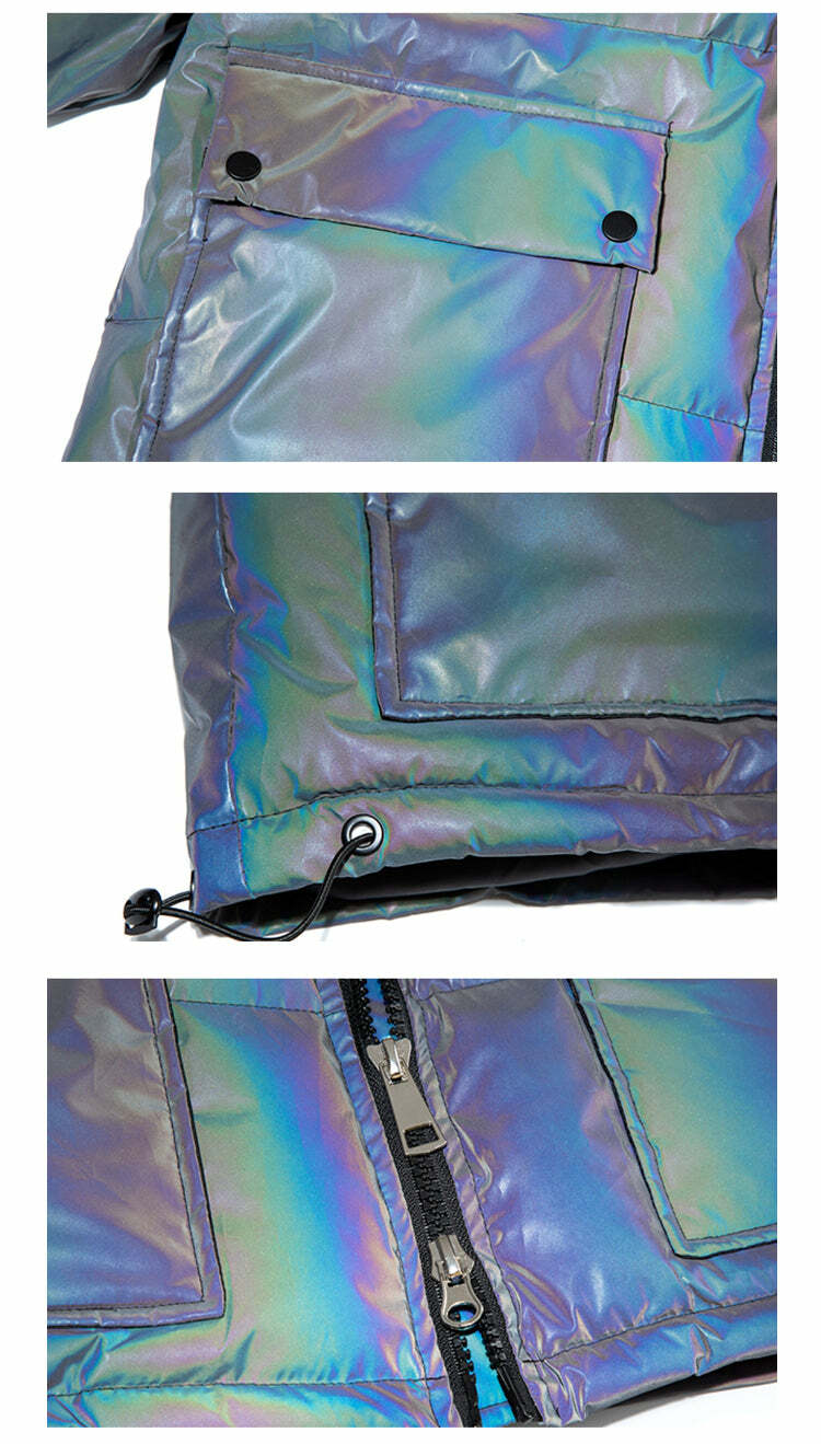 CWHAT 3M Reflective Puffer Jacket - Y2K Summer, 90s Grunge, Retro Hip Hop, Pastel Goth Fashion