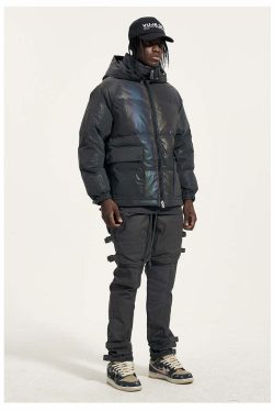 CWHAT 3M Reflective Puffer Jacket - Y2K Summer, 90s Grunge, Retro Hip Hop, Pastel Goth Fashion