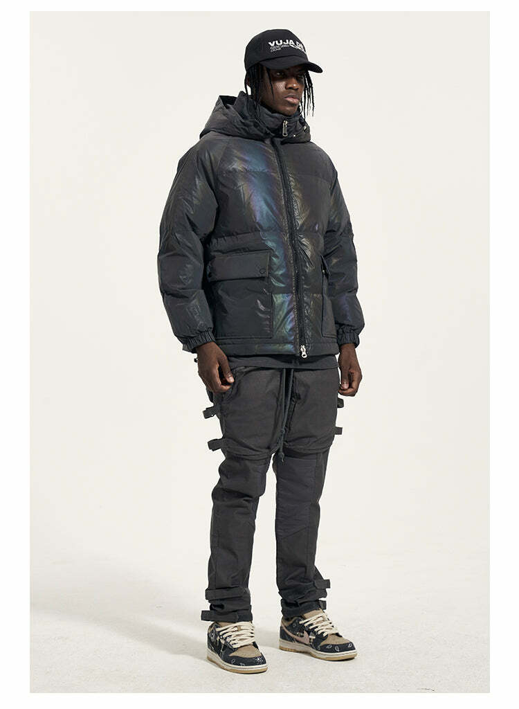 CWHAT 3M Reflective Puffer Jacket - Y2K Summer, 90s Grunge, Retro Hip Hop, Pastel Goth Fashion