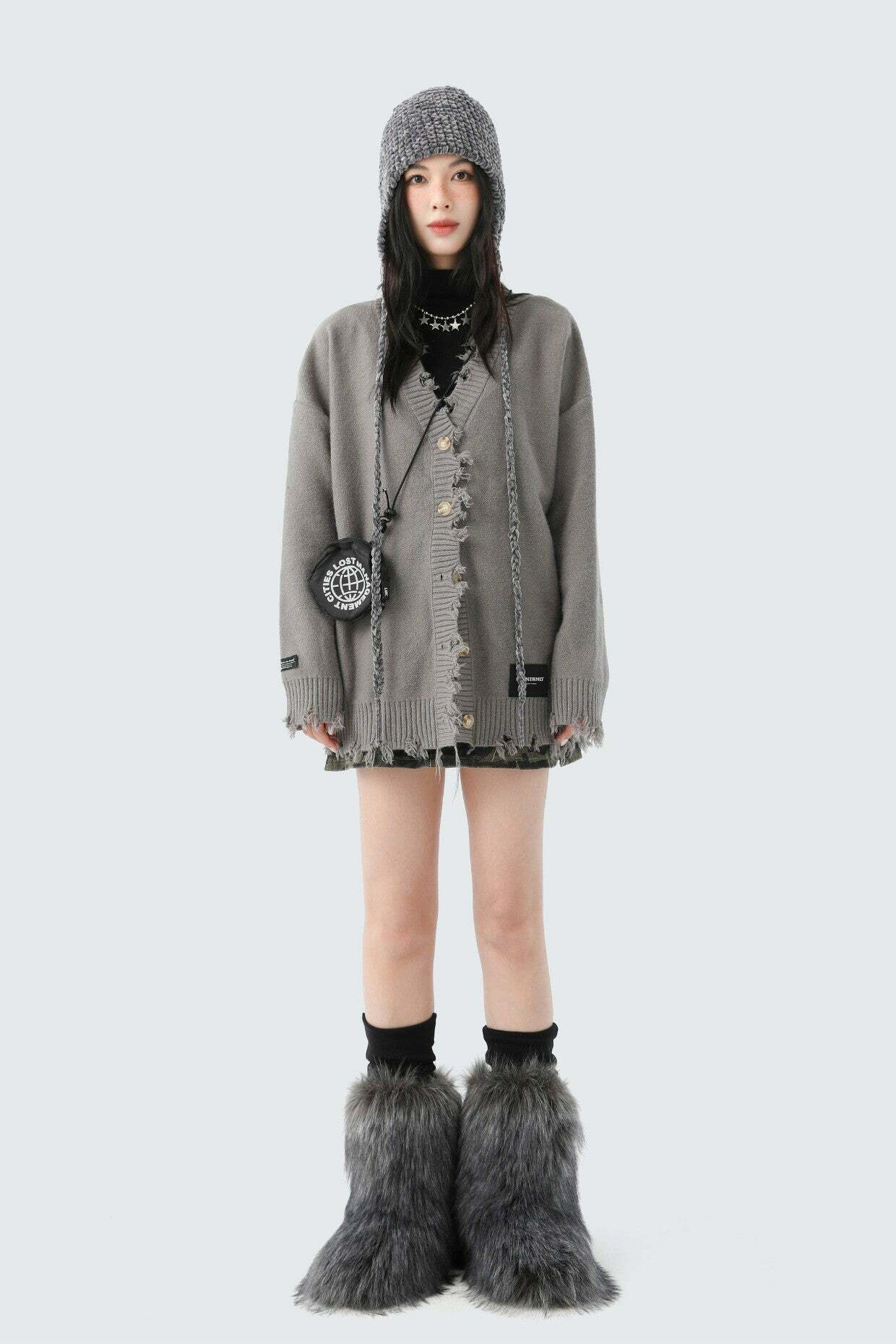 CyNi Distressed Cardigan - Y2K Grunge, 90s Fashion, Retro Summer Outfit, Pastel Goth Style