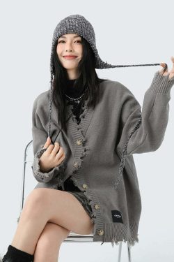CyNi Distressed Cardigan - Y2K Summer Grunge, 90s Retro, Pastel Goth, Y2K Party Outfit