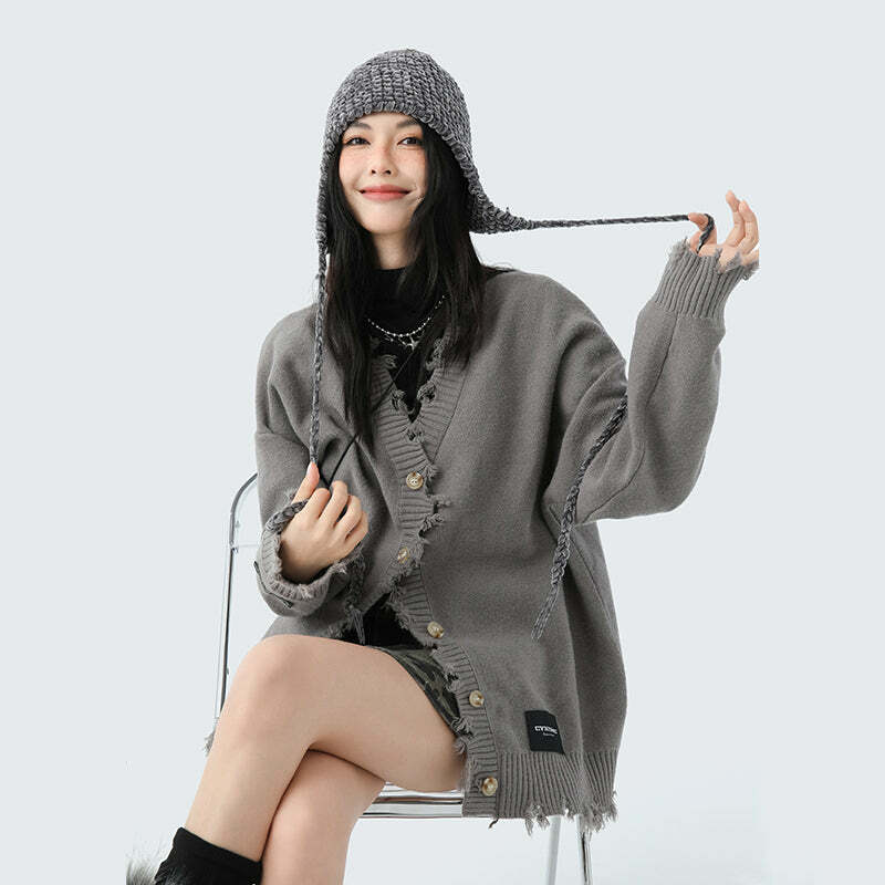 CyNi Distressed Cardigan - Y2K Summer Grunge, 90s Retro, Pastel Goth, Y2K Party Outfit