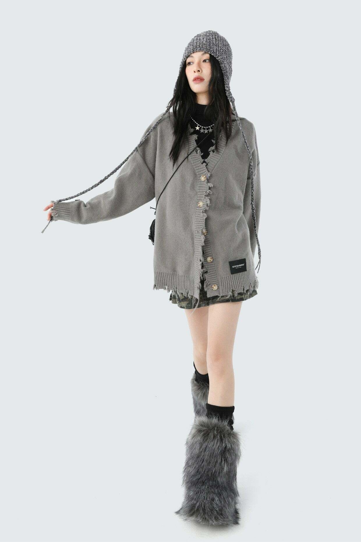 CyNi Distressed Cardigan - Y2K Summer Grunge, 90s Retro, Pastel Goth, Y2K Party Outfit