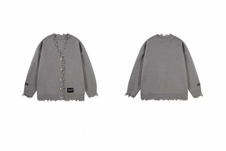 CyNi Distressed Cardigan - Y2K Summer Grunge, 90s Retro, Pastel Goth, Y2K Party Outfit