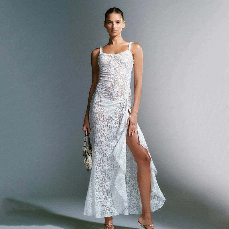 Daizy Lace Slit Maxi Dress - Y2K Summer, 90s Grunge, Retro Style, Y2K Party & Club Outfits