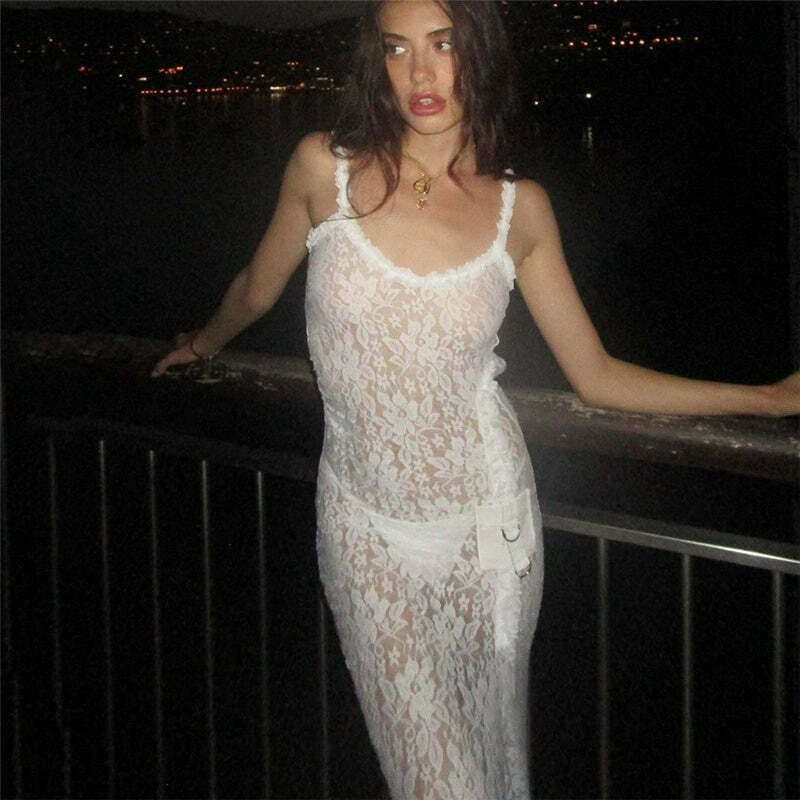 Daizy Lace Slit Maxi Dress - Y2K Summer, 90s Grunge, Retro Style, Y2K Party & Club Outfits