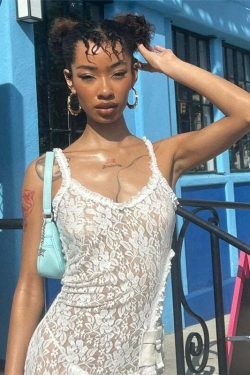 Daizy Lace Slit Maxi Dress - Y2K Summer, 90s Grunge, Retro Style, Y2K Party & Club Outfits