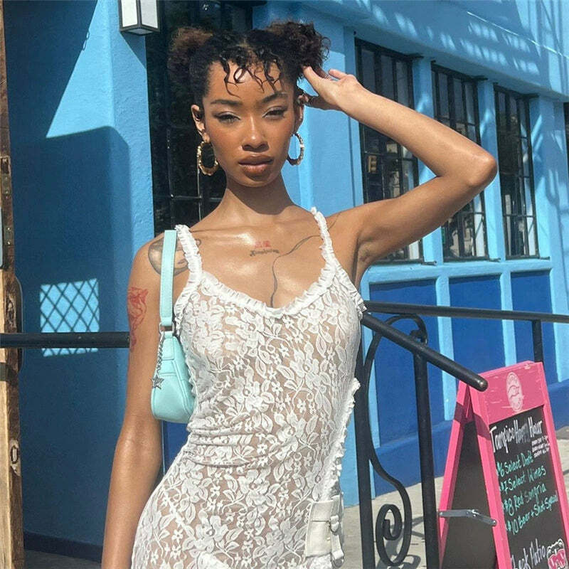 Daizy Lace Slit Maxi Dress - Y2K Summer, 90s Grunge, Retro Style, Y2K Party & Club Outfits